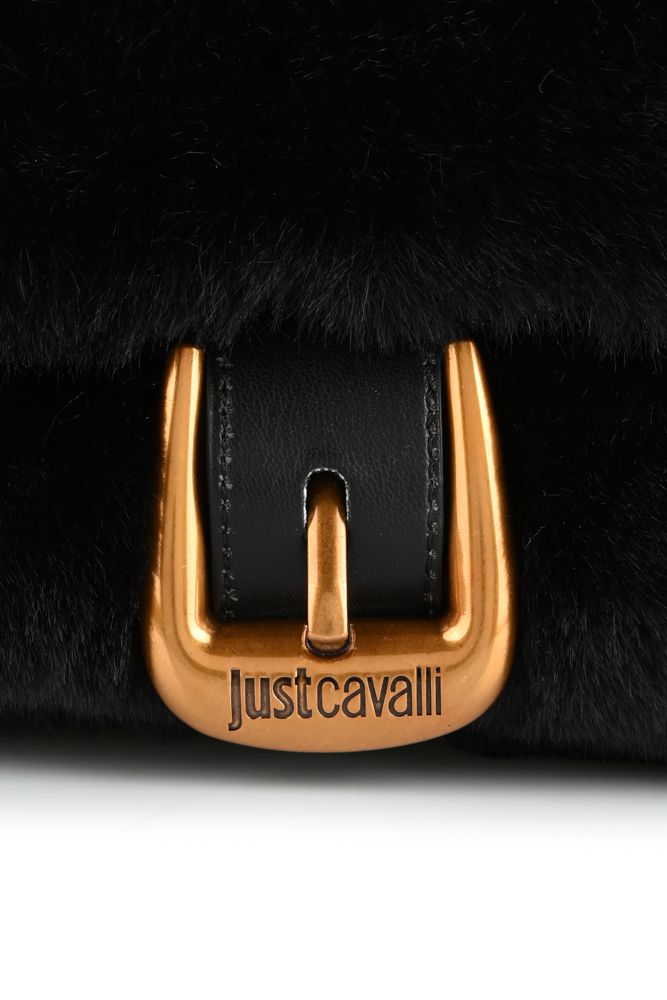 JUST CAVALLI Γούνινη Τσάντα Ώμου με Χρυσή Αλυσίδα