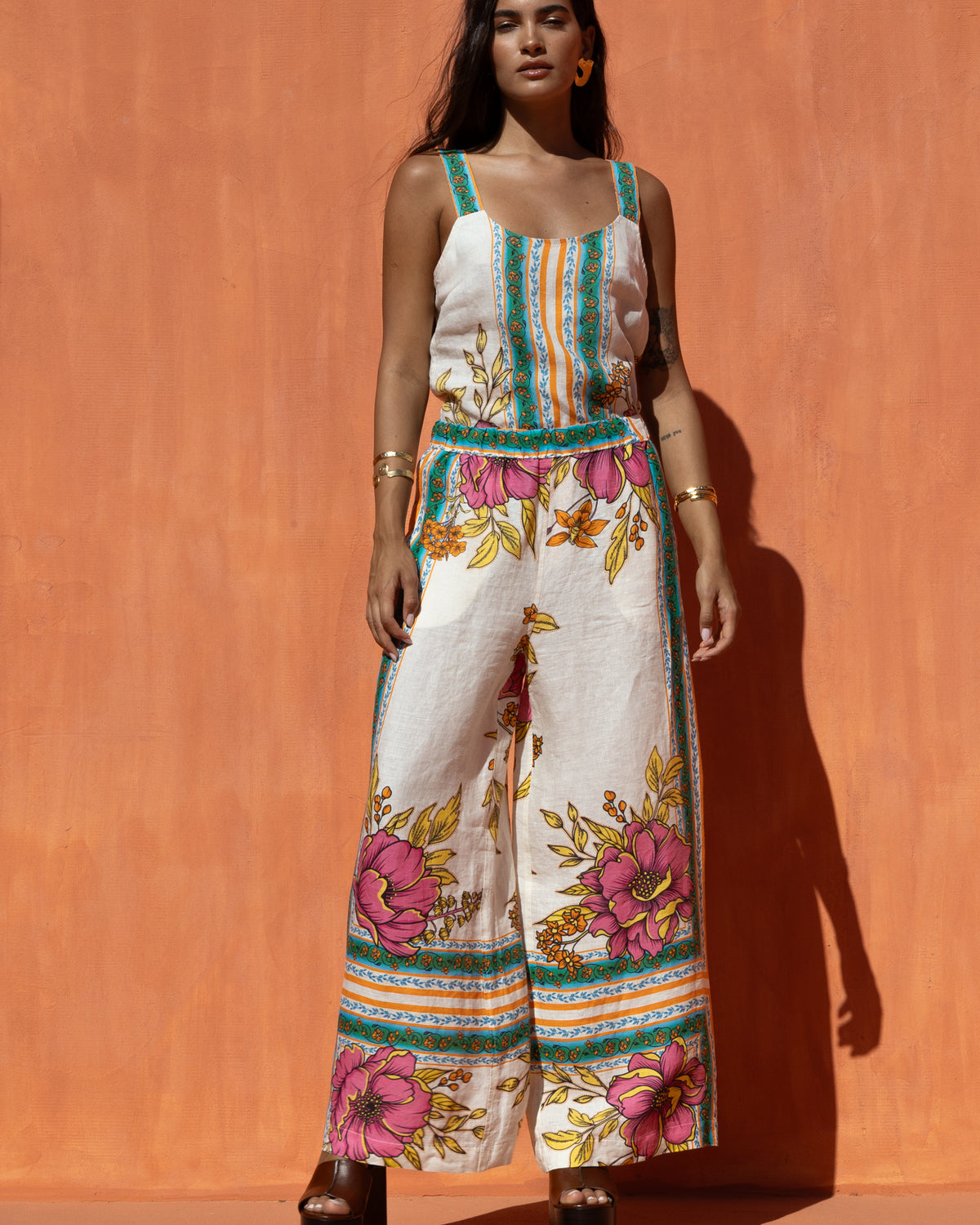NEMA RESORTWEAR Λινό Floral Print Τοπ