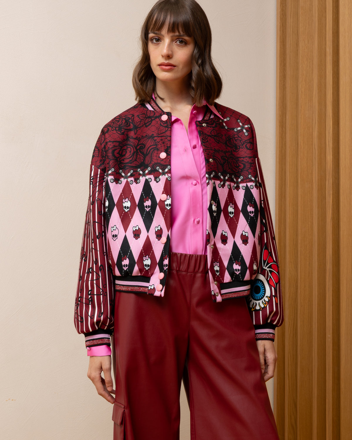 NEVER ON SUNDAY Graphic Varsity Jacket