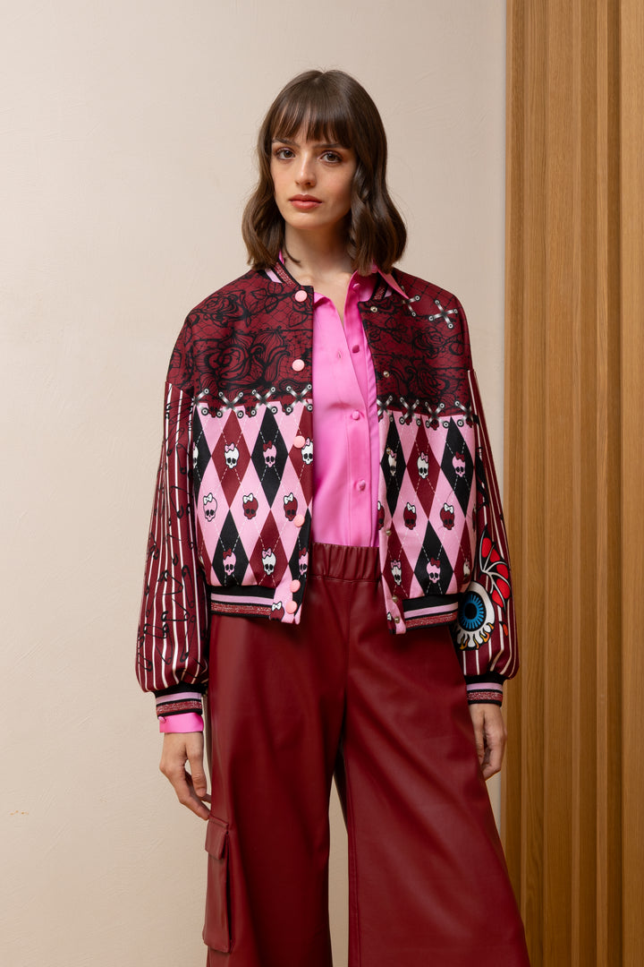 NEVER ON SUNDAY Graphic Varsity Jacket