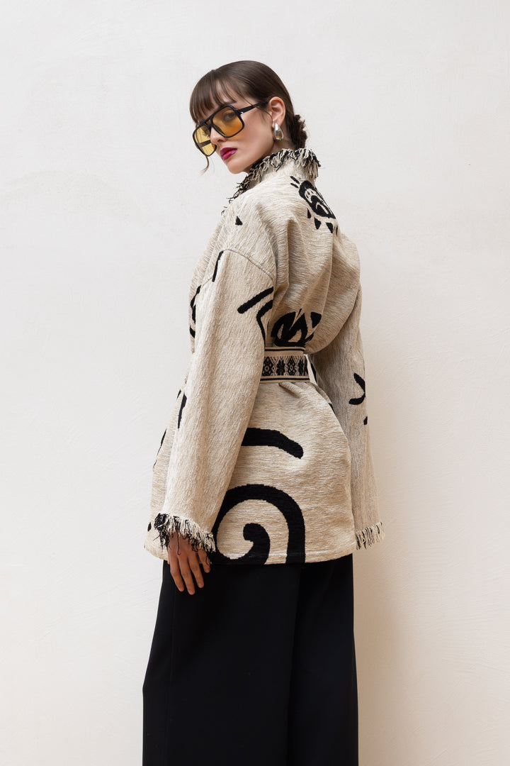 NEMA RESORTWEAR Jacquard Jacket με Ζώνη & Κρόσσια