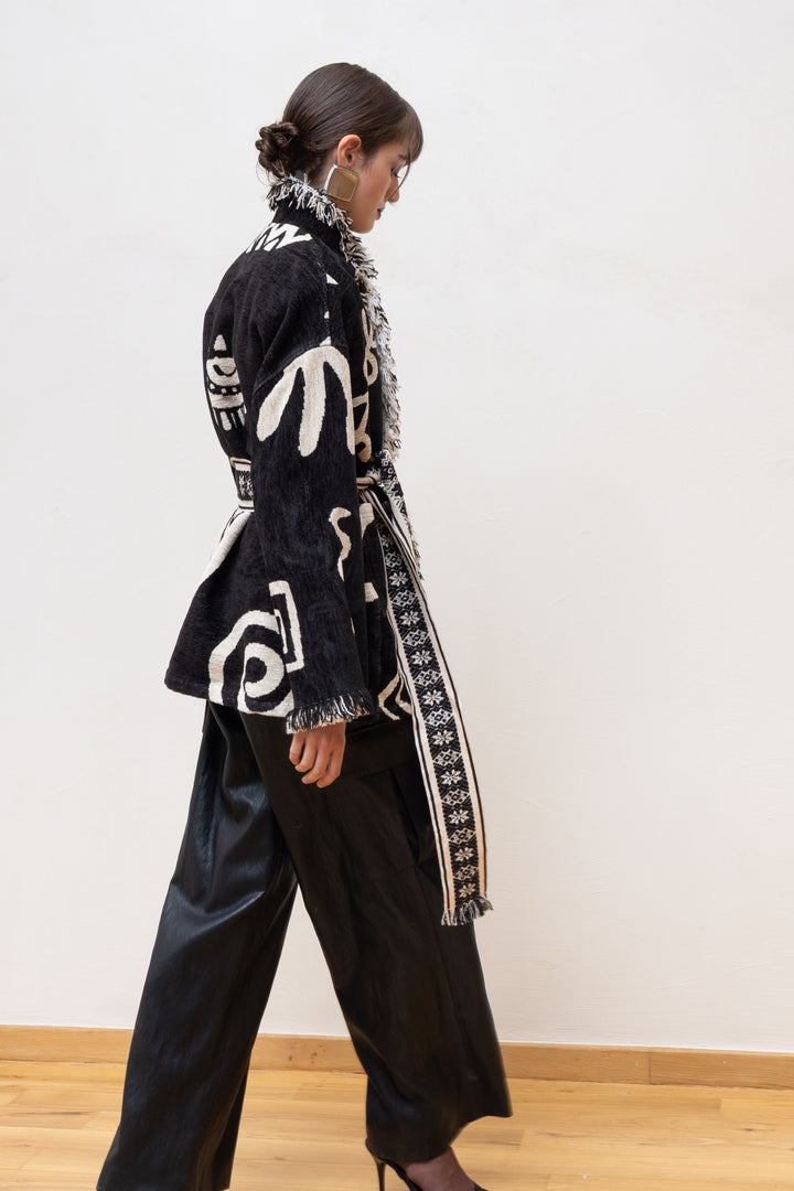 NEMA RESORTWEAR Jacquard Jacket με Ζώνη & Κρόσσια