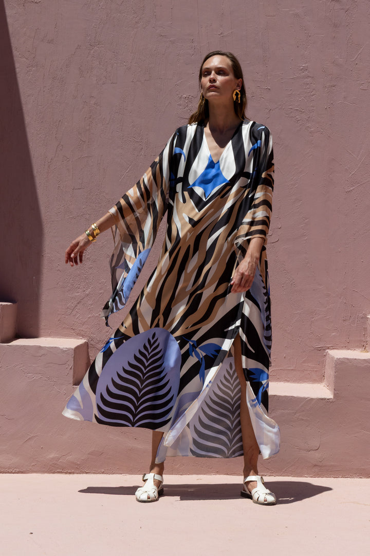 NEMA RESORTWEAR SILK PRINTED CAFTAN DRESS