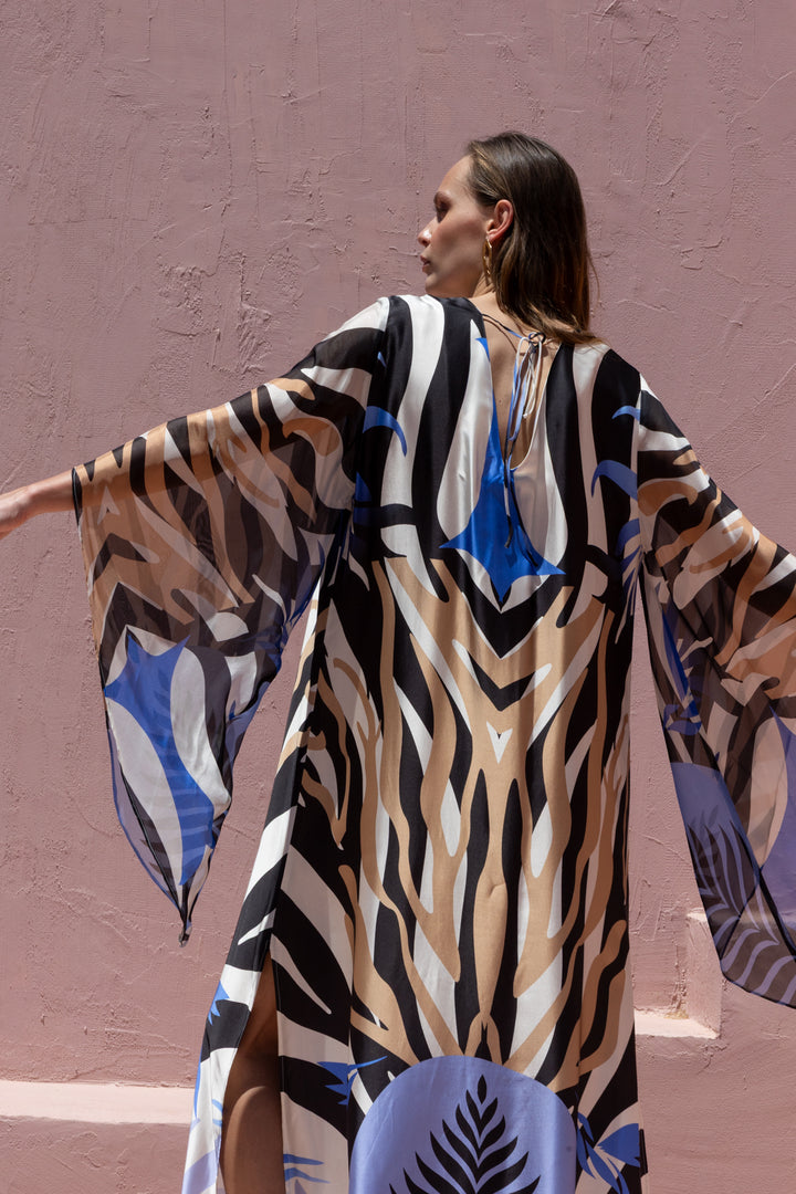 NEMA RESORTWEAR SILK PRINTED CAFTAN DRESS