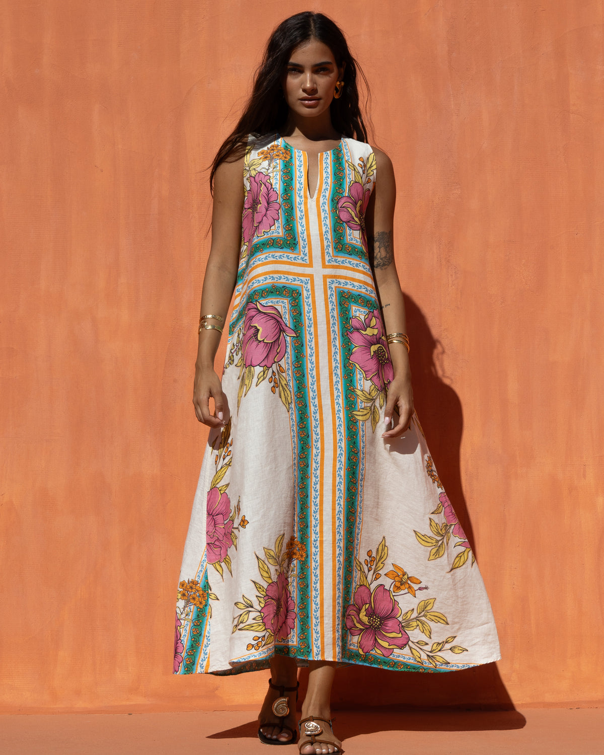 NEMA RESORTWEAR Linen Floral Φόρεμα