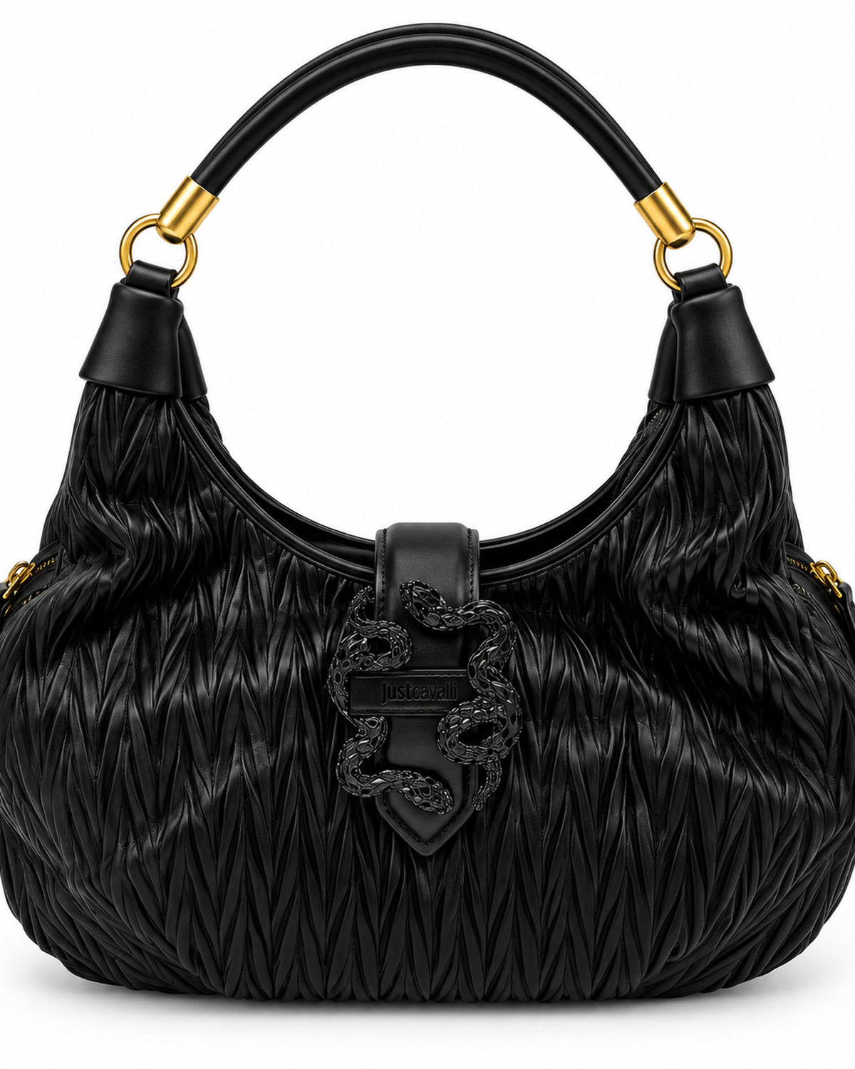 JUST CAVALLI Hobo Τσάντα Ώμου με Πλισέ Υφή και Snake Logo /81RA4BC1ZSD90