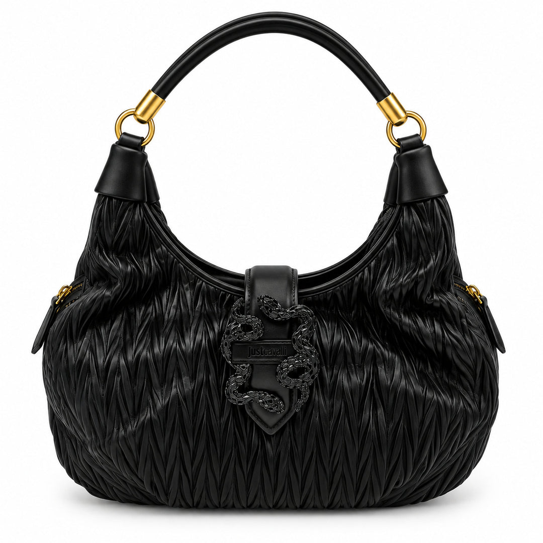 JUST CAVALLI Hobo Τσάντα Ώμου με Πλισέ Υφή και Snake Logo /81RA4BC1ZSD90