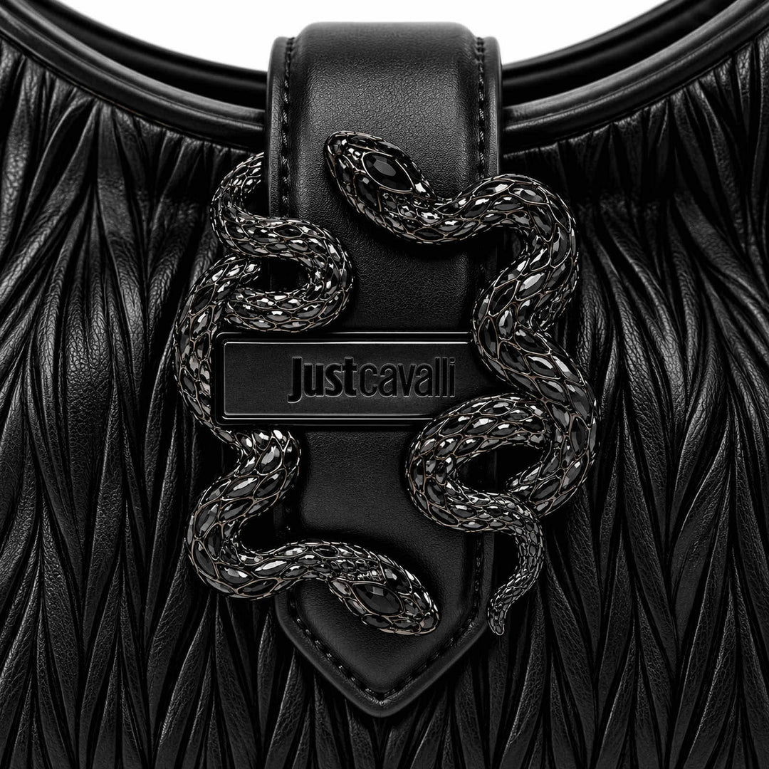 JUST CAVALLI Hobo Τσάντα Ώμου με Πλισέ Υφή και Snake Logo /81RA4BC1ZSD90