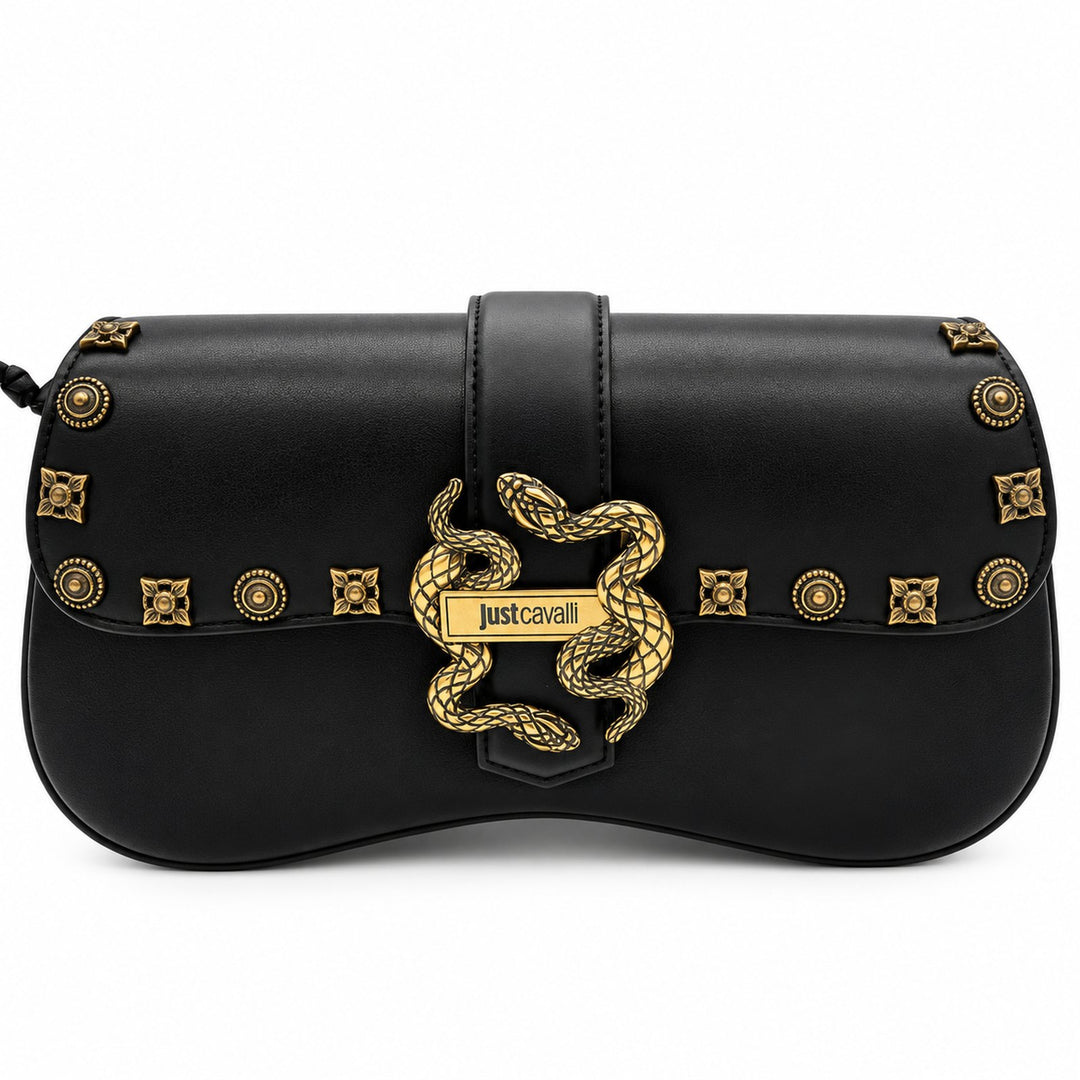 JUST CAVALLI Τσάντα Ώμου με Χρυσά Τρουκς και Snake Logo / 81RA4BA1ZSE07