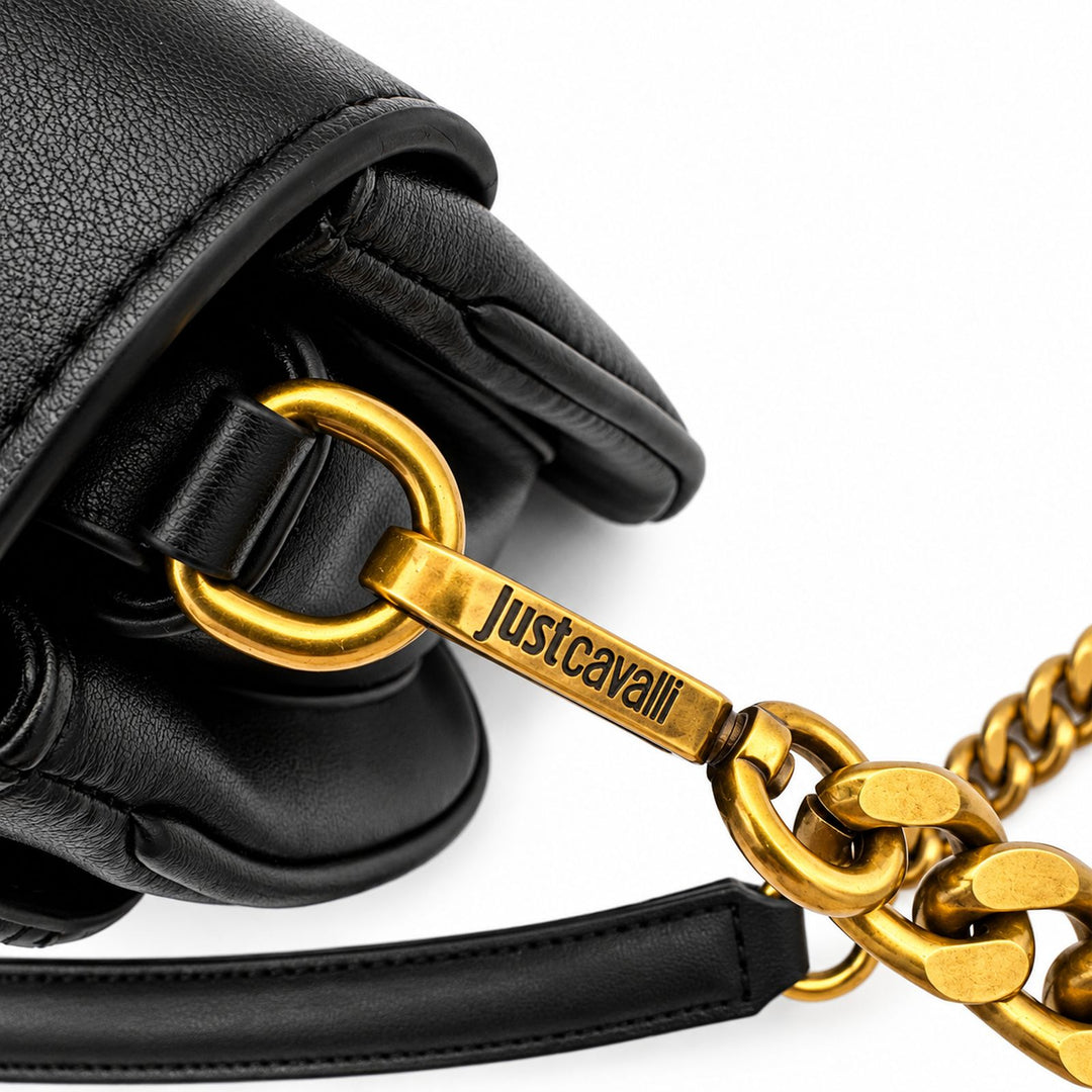 JUST CAVALLI Τσάντα Ώμου με Χρυσά Τρουκς και Snake Logo / 81RA4BA1ZSE07
