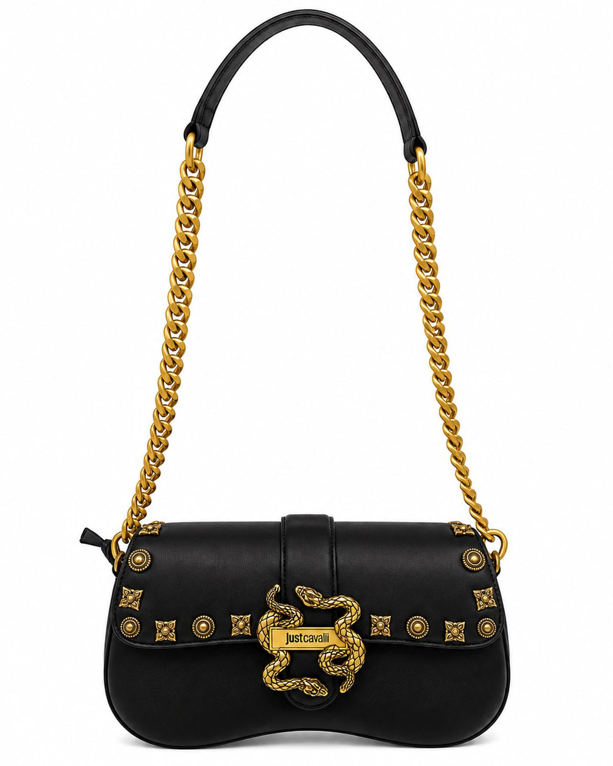 JUST CAVALLI Τσάντα Ώμου με Χρυσά Τρουκς και Snake Logo / 81RA4BA1ZSE07