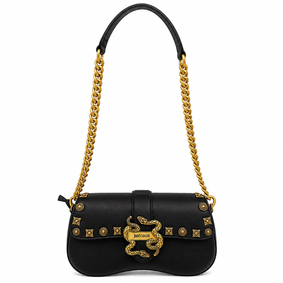 JUST CAVALLI Τσάντα Ώμου με Χρυσά Τρουκς και Snake Logo / 81RA4BA1ZSE07