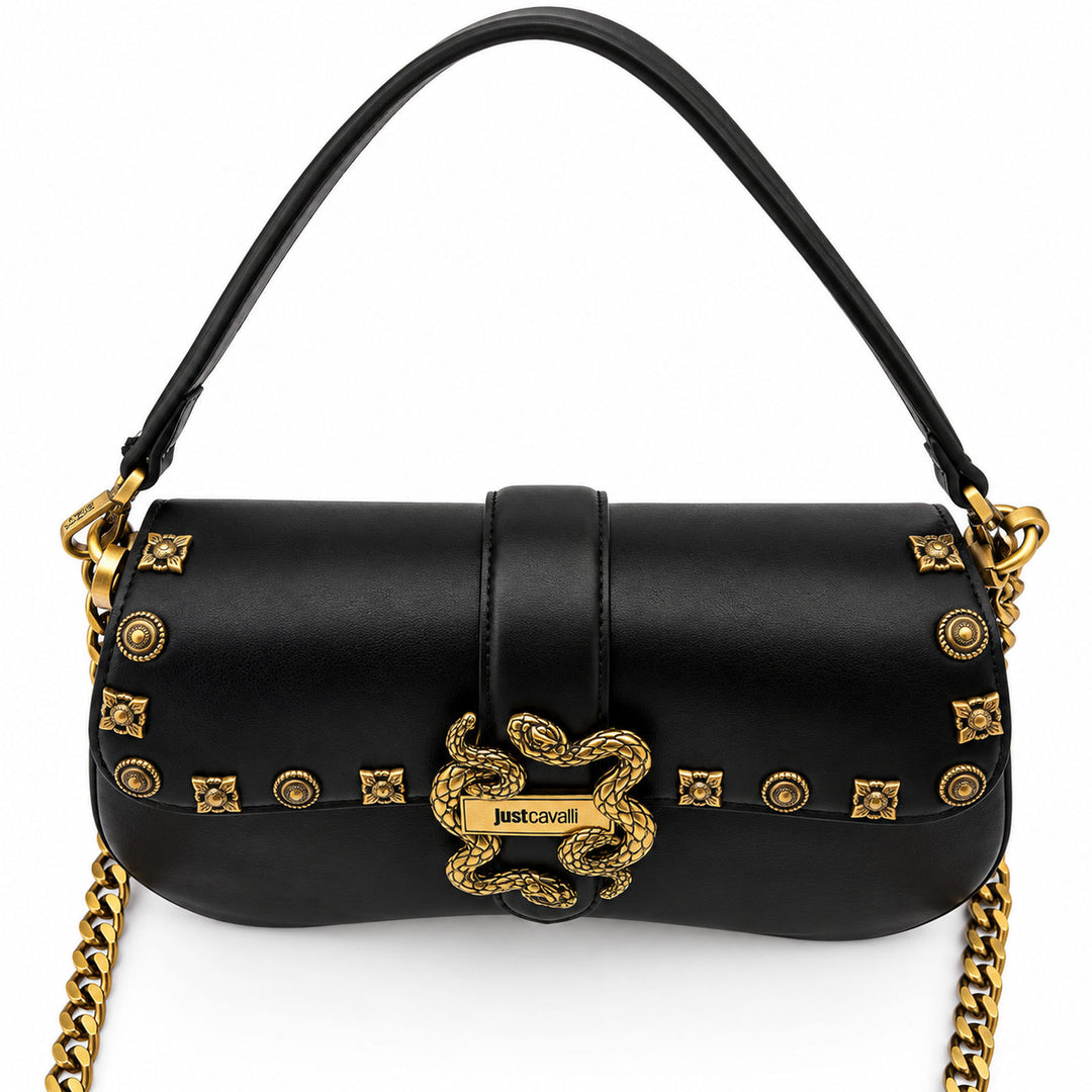 JUST CAVALLI Τσάντα Ώμου με Χρυσά Τρουκς και Snake Logo / 81RA4BA1ZSE07