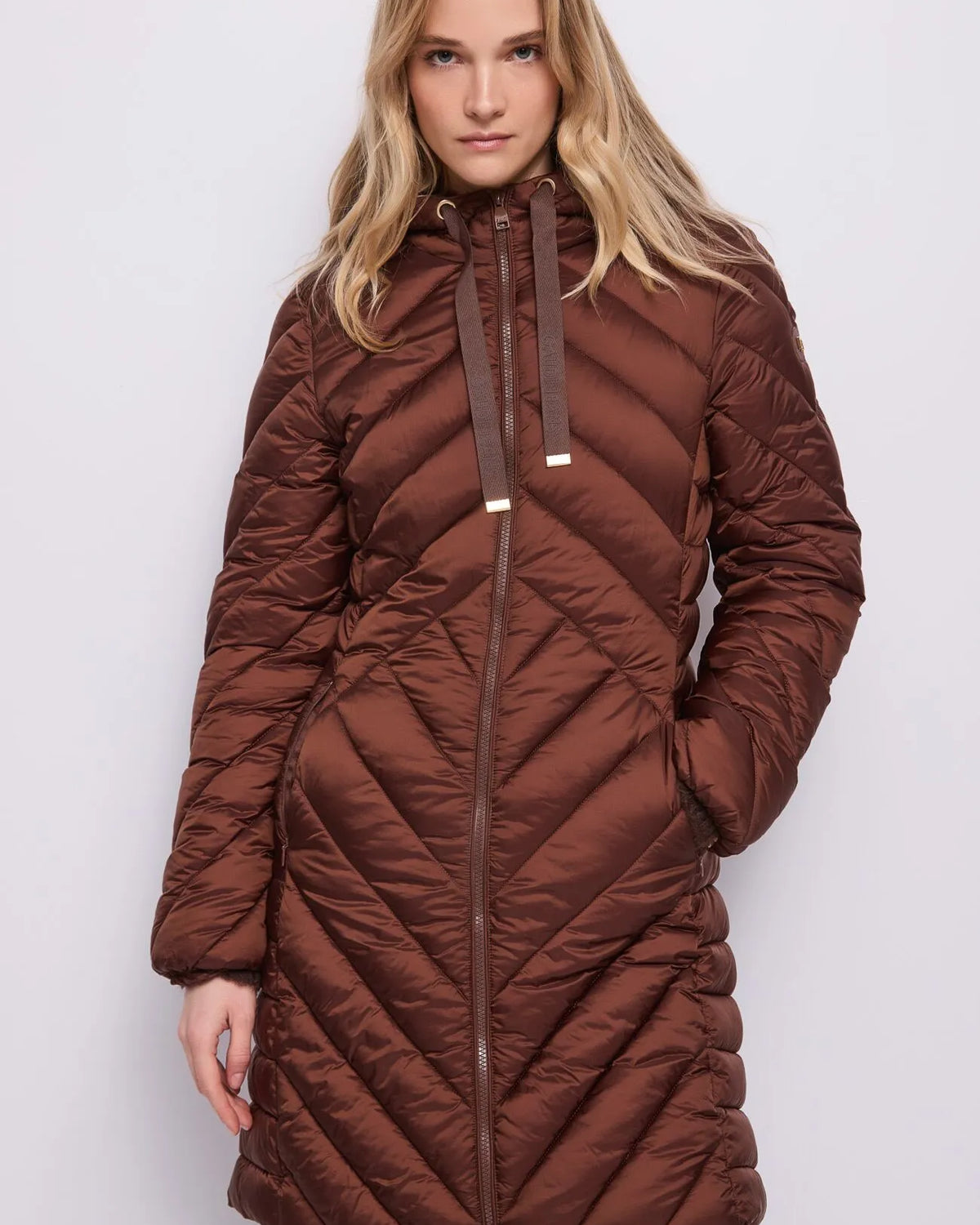 GAUDI Μακρύ Ιριδίζον Nylon Down Jacket με Κουκούλα