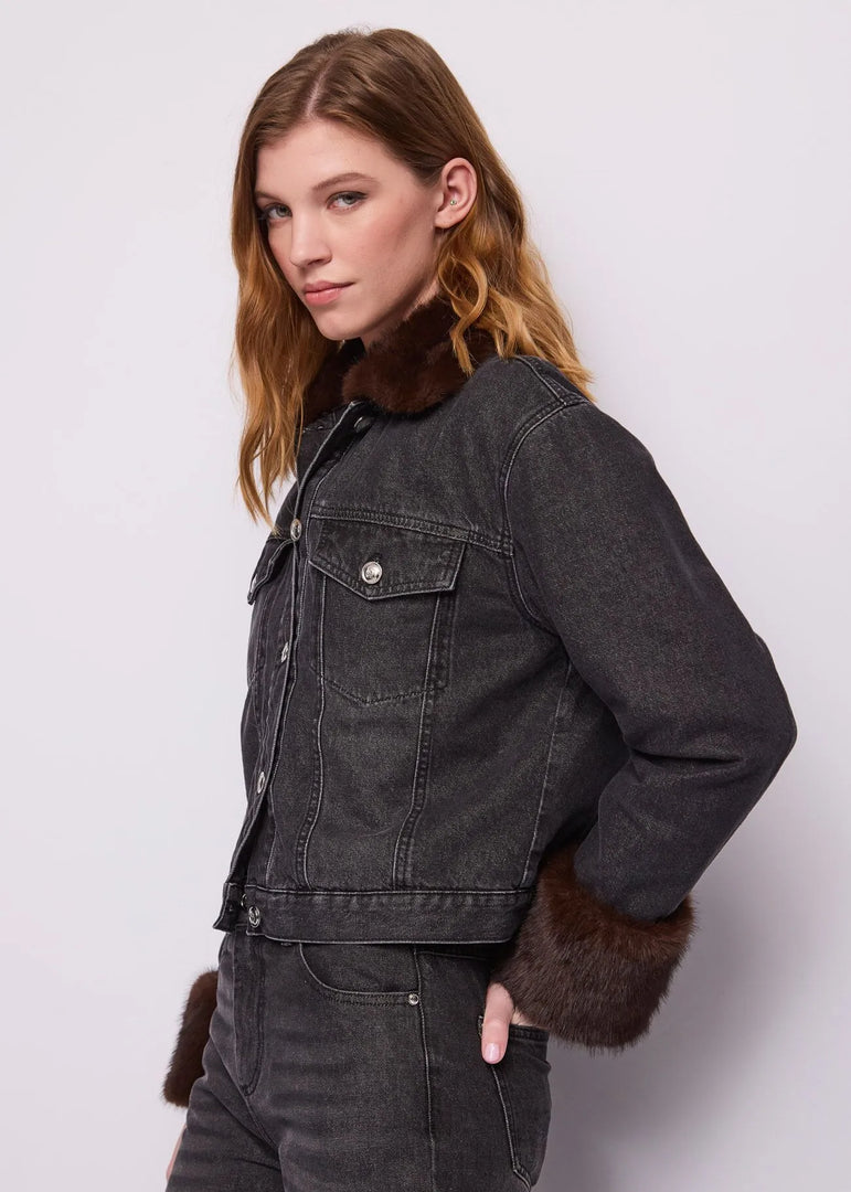 GAUDI Distressed Denim Jacket με Faux Fur