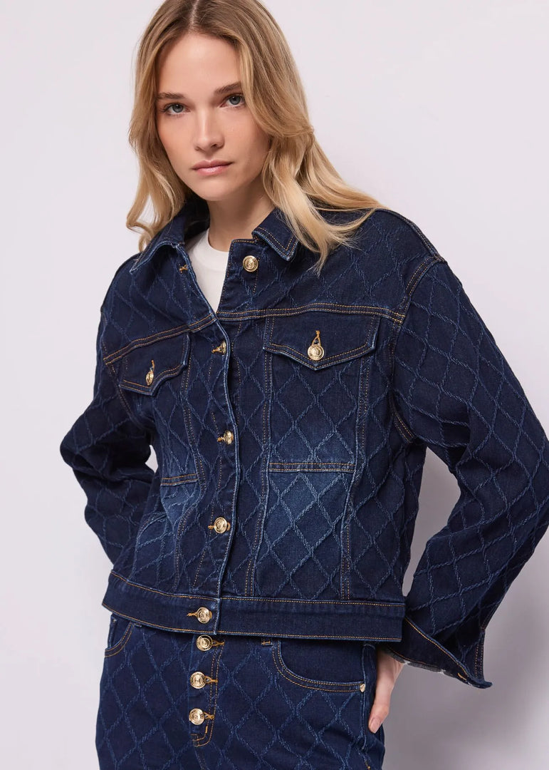 GAUDI Distressed Denim Jacket με Jacquard Diamond Pattern