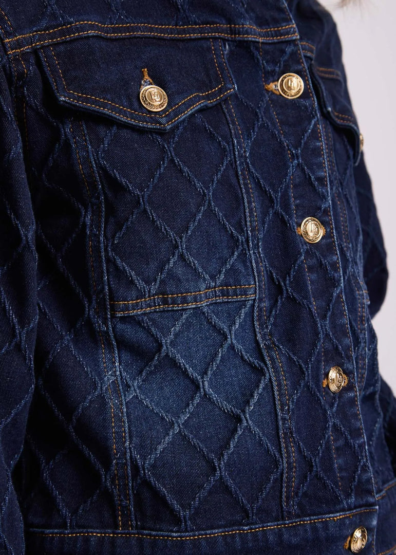 GAUDI Distressed Denim Jacket με Jacquard Diamond Pattern