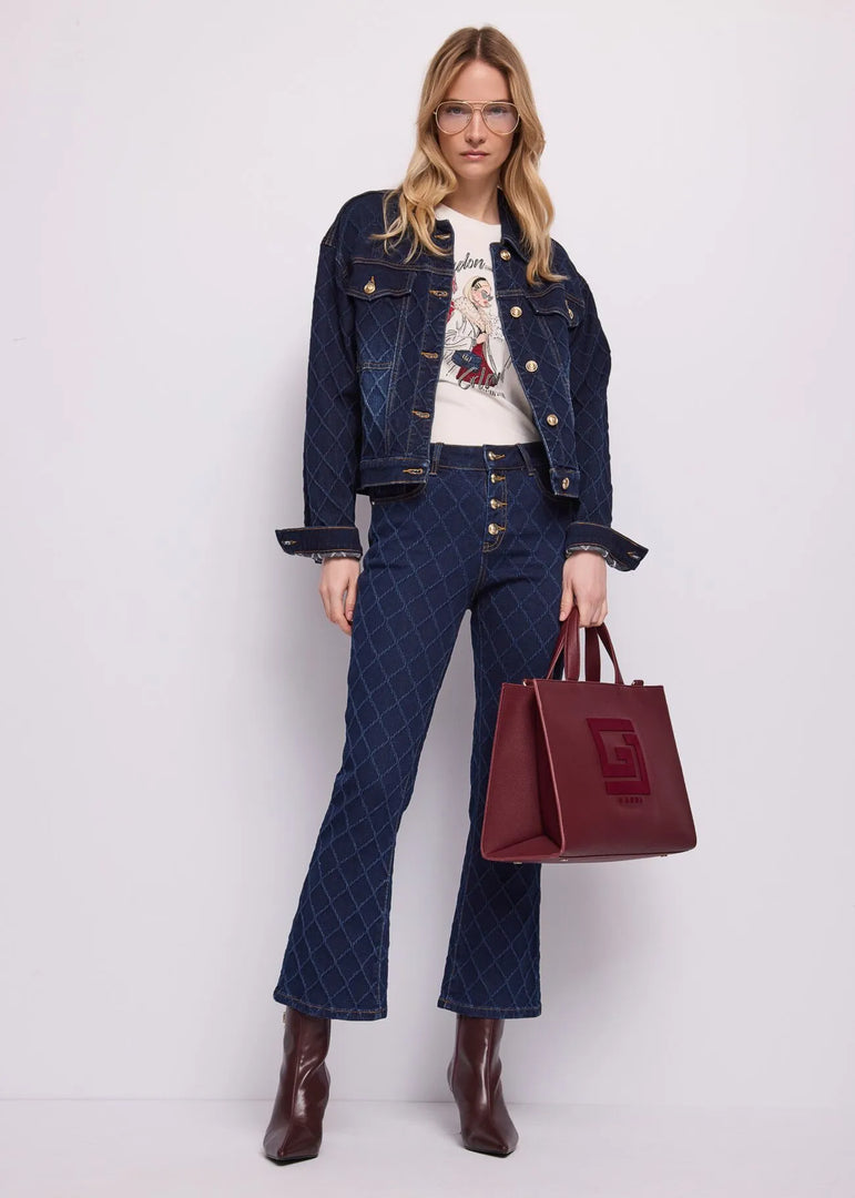 GAUDI Distressed Denim Jacket με Jacquard Diamond Pattern