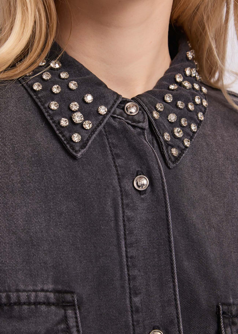 GAUDI Distressed Denim Πουκάμισο με Strass