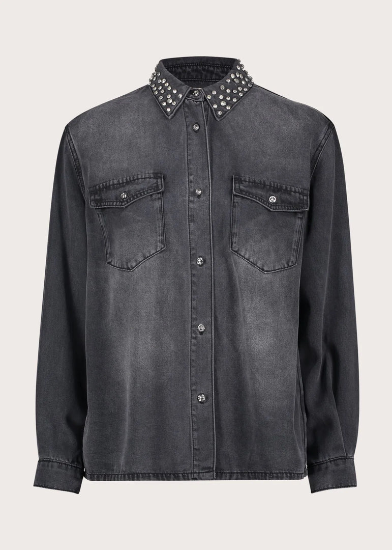 GAUDI Distressed Denim Πουκάμισο με Strass