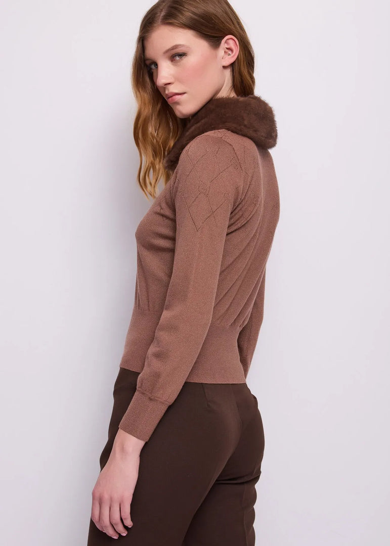 GAUDI Πλεκτό Polo με Lurex, Faux Fur Γιακά και Diamond Pattern
