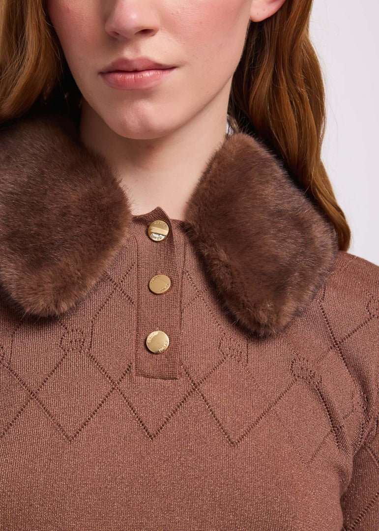 GAUDI Πλεκτό Polo με Lurex, Faux Fur Γιακά και Diamond Pattern
