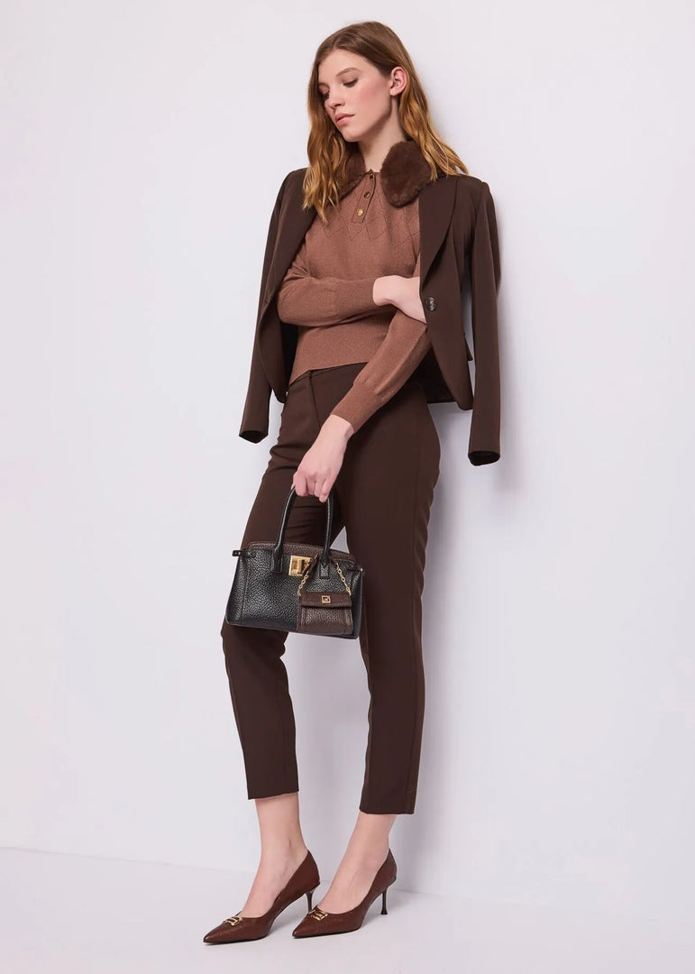 GAUDI Πλεκτό Polo με Lurex, Faux Fur Γιακά και Diamond Pattern