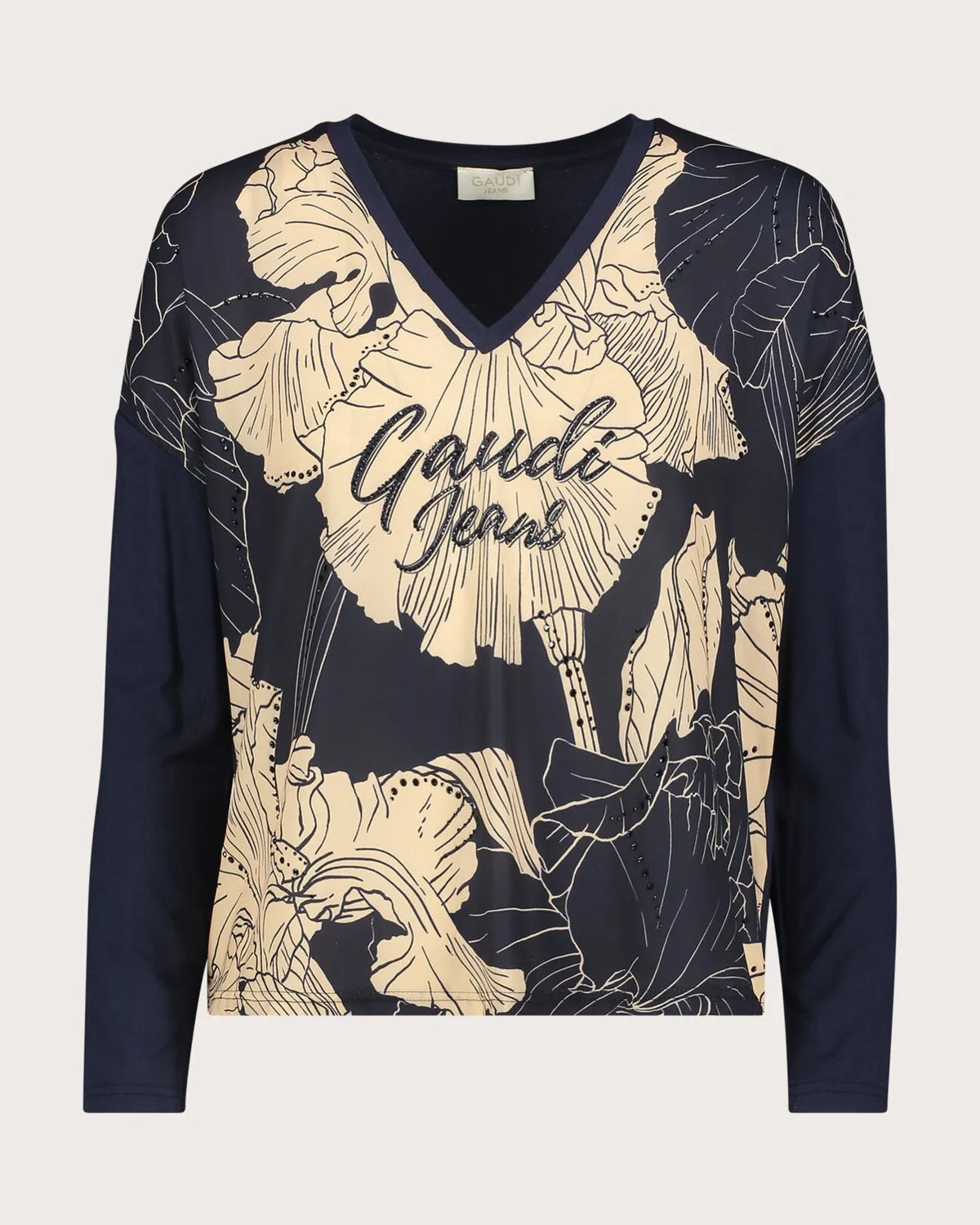 GAUDI V-Neck T-Shirt με Floral Print και Logo