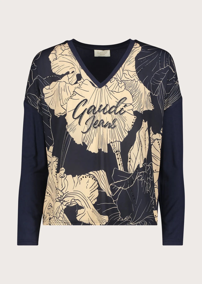 GAUDI V-Neck T-Shirt με Floral Print και Logo