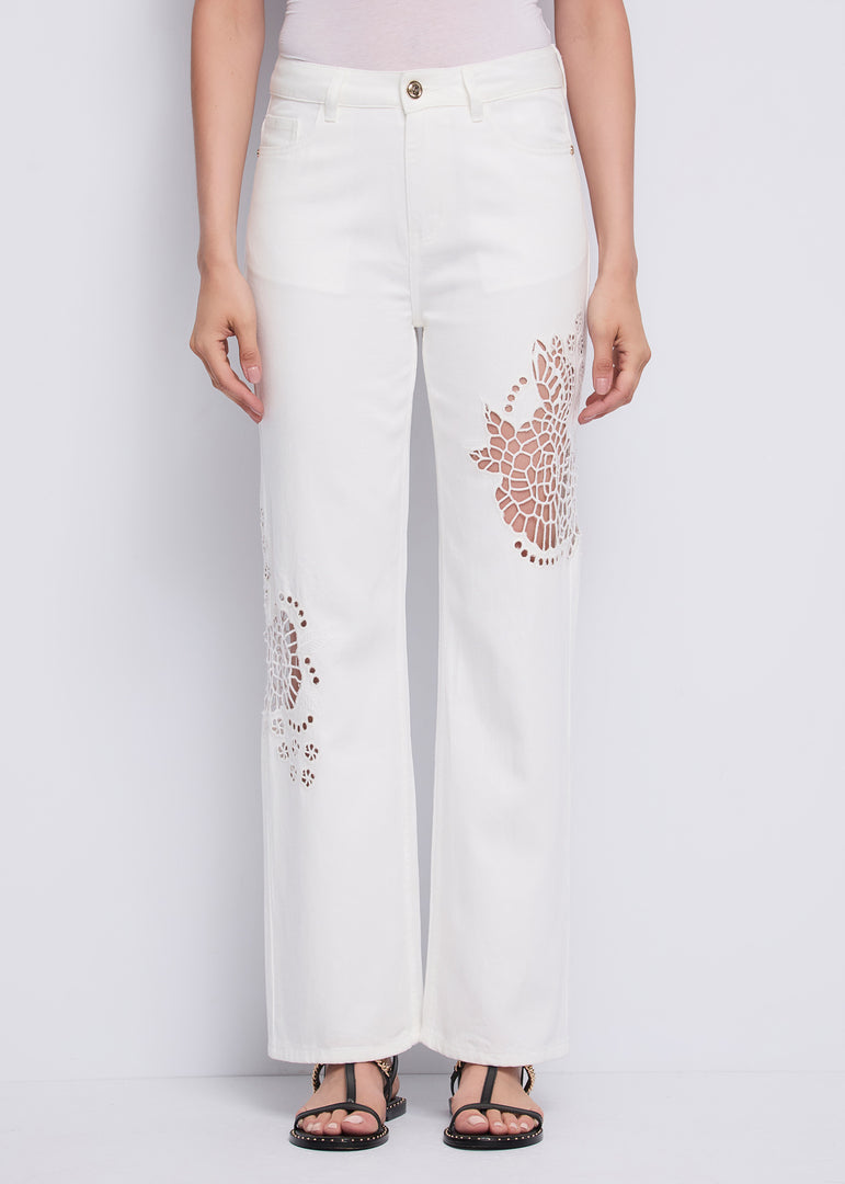 GAUDI Λευκό Τζιν με Δαντελωτά Cut-outs / 611BD25020