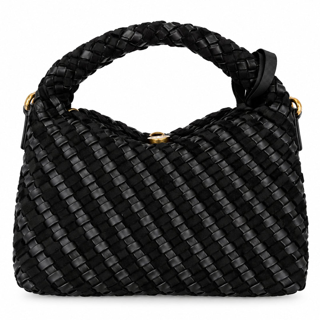 JUST CAVALLI  Πλεκτή Hobo Τσάντα Ώμου με Χρυσό Snake Logo /81RA4BO3ZSE81