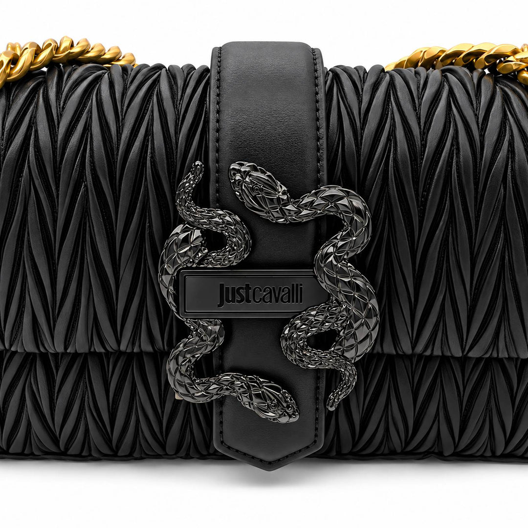 JUST CAVALLI  Μαύρη Pleated Shoulder Bag με Χρυσή Αλυσίδα / 81RA4BC4ZSD90