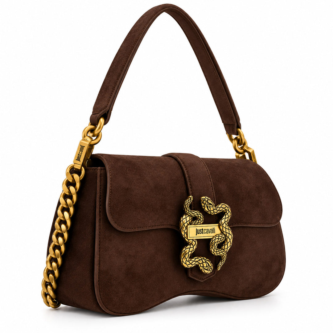 JUST CAVALLI Τσάντα Ώμου με Suede Effect & Χρυσό Snake Logo / 81RA4BA1ZSE74