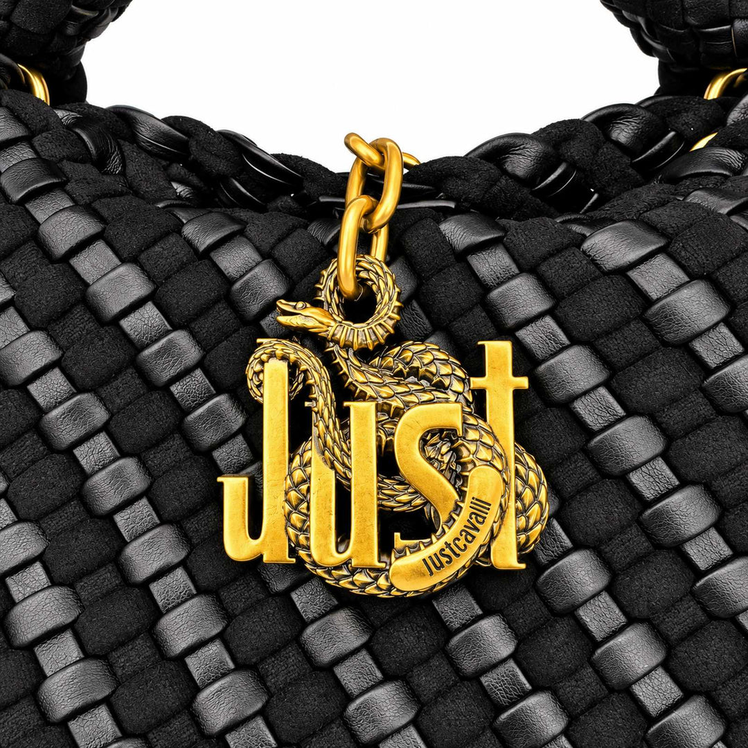 JUST CAVALLI  Πλεκτή Hobo Τσάντα Ώμου με Χρυσό Snake Logo /81RA4BO3ZSE81