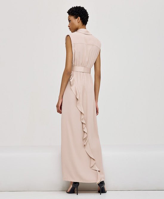 Φόρεμα κρουαζέ με βολάν και τσέπες/ 43-3347 -  ACCESS FASHION- Beige / 48