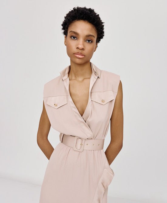 Φόρεμα κρουαζέ με βολάν και τσέπες/ 43-3347 -  ACCESS FASHION- Beige / 48