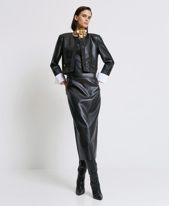 Τζάκετ κοντό με αντιθετικές μανσέτες/ 44-1050 -  ACCESS FASHION- Μαύρο / 44