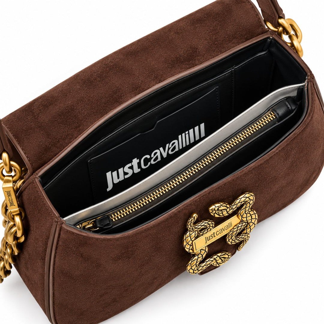 JUST CAVALLI Τσάντα Ώμου με Suede Effect & Χρυσό Snake Logo / 81RA4BA1ZSE74