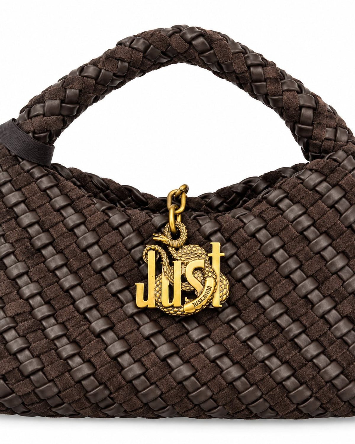 JUST CAVALLI  Πλεκτή Hobo Τσάντα Ώμου με Χρυσό Snake Logo /81RA4BO3ZSE81