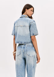 MY FAVORITE THINGS Denim Cropped Πουκάμισο με Crochet Λεπτομέρειες / 501BL000487