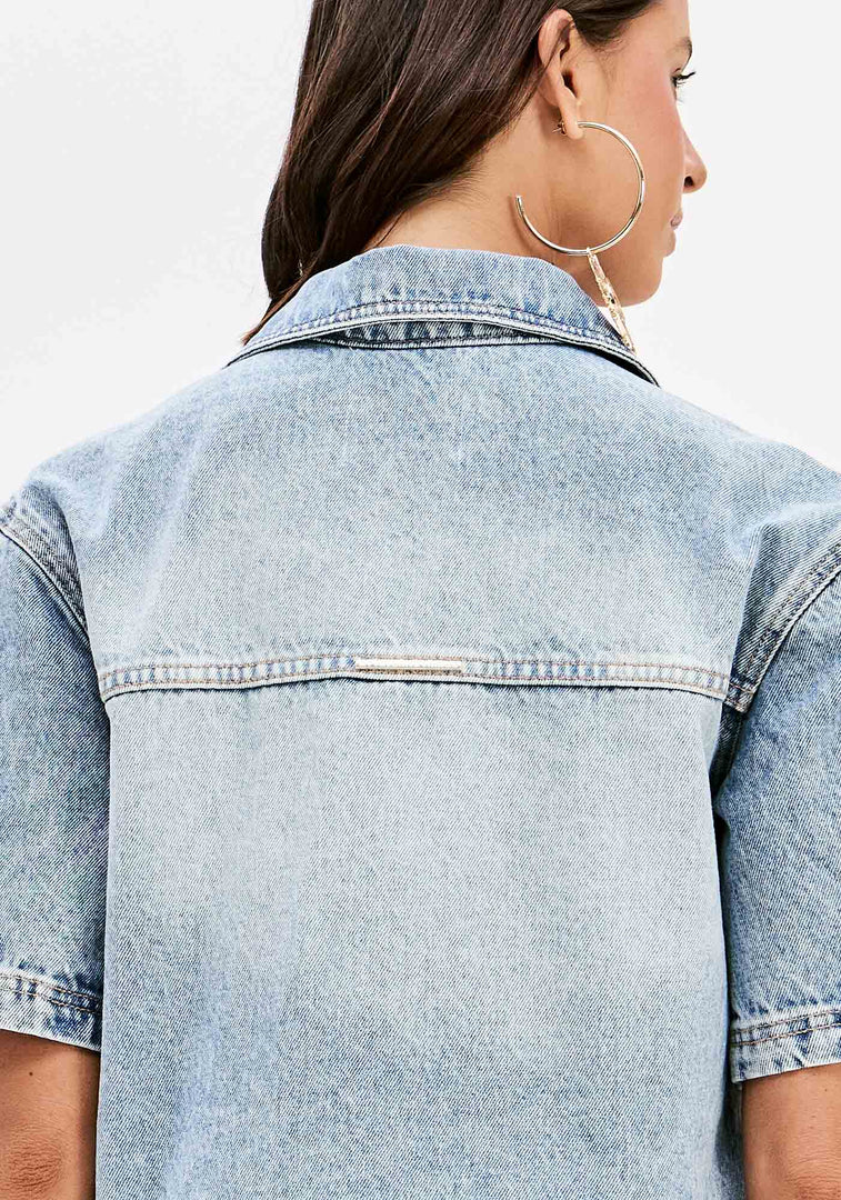 MY FAVORITE THINGS Denim Cropped Πουκάμισο με Crochet Λεπτομέρειες / 501BL000487