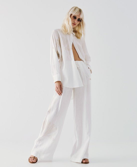 Παντελόνι με λάστιχο και κεντήματα/ 53-5087 -  ACCESS FASHION- OFF-WHITE / 46