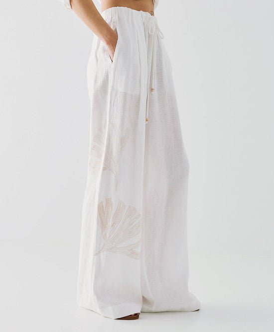 Παντελόνι με λάστιχο και κεντήματα/ 53-5087 -  ACCESS FASHION- OFF-WHITE / 46