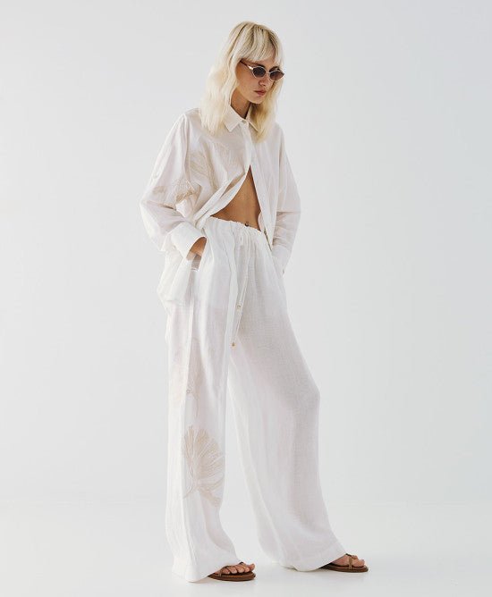 Παντελόνι με λάστιχο και κεντήματα/ 53-5087 -  ACCESS FASHION- OFF-WHITE / 46