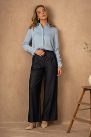 Lulumary Σατέν Αέρινο Πουκάμισο σε ανοιχτό μπλε χρώμα