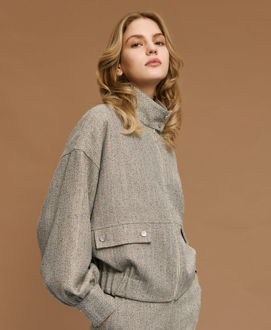 Τζάκετ ψαροκόκαλο με ψηλό λαιμό/ 54-1016 -  ACCESS FASHION- Grey / M/L