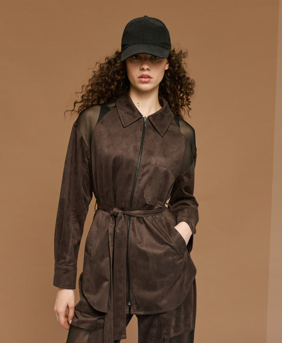 Τζάκετ τύπου suede με διαφάνεια / 54-1085 -  ACCESS FASHION- Brown / S/M-Brown / M/L