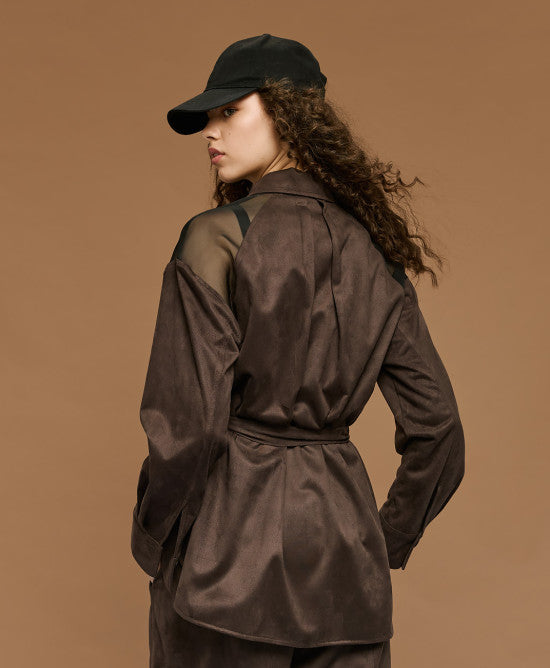 Τζάκετ τύπου suede με διαφάνεια / 54-1085