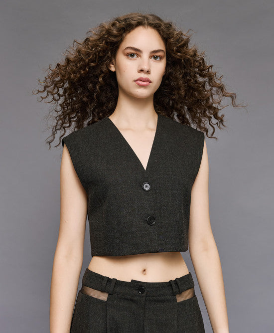 Τοπ-γιλέκο με διαφάνεια/ 54-2076 -  ACCESS FASHION- Grey / 44-Grey / 46