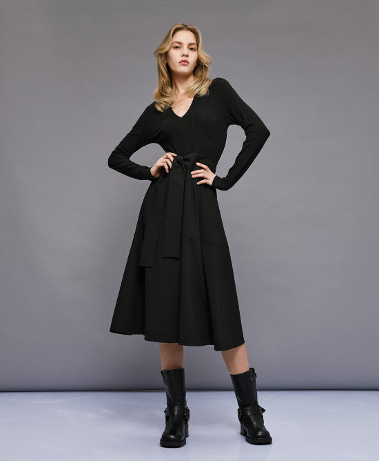 Φόρεμα με συνδυασμό υφασμάτων / 54-3022 -  ACCESS FASHION- Μαύρο / XS-Μαύρο / XL